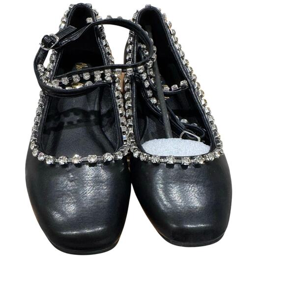 CHASE + CHLOE Rhinestone Trim Ballet Flat black synthetic leather size 6.5 - Picture 1 of 11